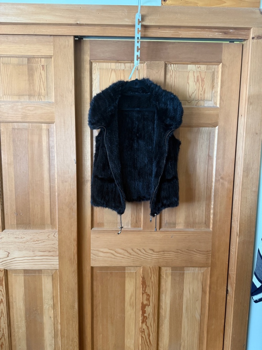 Faux Fur Hooded Vest - Black